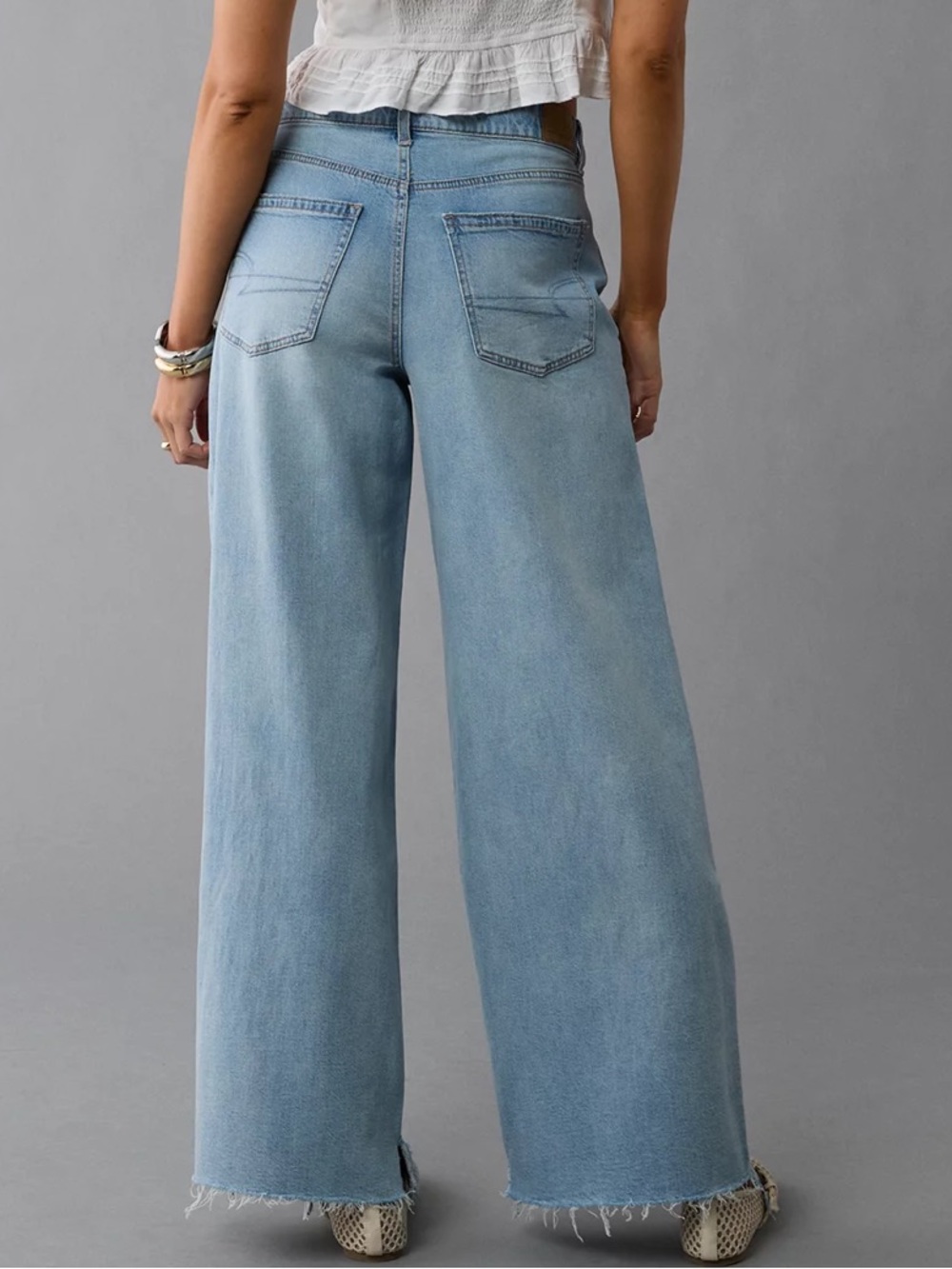 American Eagle Super High Rise Ultra Wide Leg Strigid Jeans 12 - Picture 3 of 15